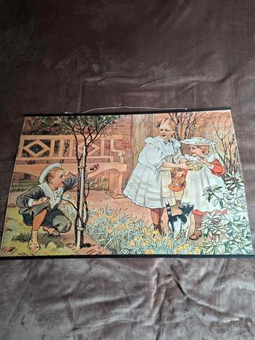 Vintage Prent: Kinderen in de Tuin beschikbaar voor biedingen