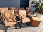 6 Stoelen met Poef - Industrieel Design, Gebruikt, Bruin, Ophalen of Verzenden, Metaal