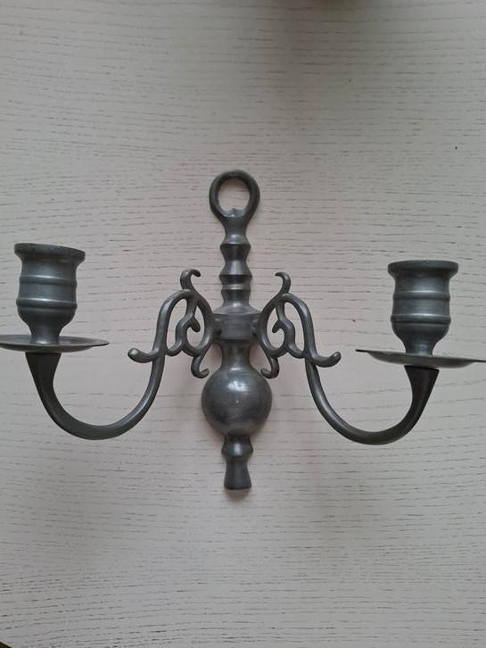 Vintage tinnen kaarsen houder voor aan de muur, Huis en Inrichting, Woonaccessoires | Kandelaars en Kaarsen, Zo goed als nieuw