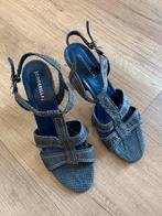 Cinderella, blauw leren sandalen met reptiel print mt 41., Kleding | Dames, Schoenen, Blauw, Zo goed als nieuw, Cinderella, Sandalen of Muiltjes