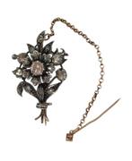 Bloem tak broche grote roos diamanten 14k goud antiek zilver, Sieraden, Tassen en Uiterlijk, Antieke sieraden, Ophalen of Verzenden