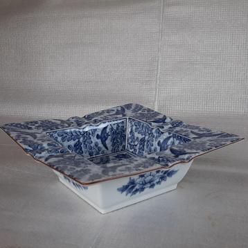  Sanyo Pottery Ryuho vierkante asbak  blauw-wit vogel design beschikbaar voor biedingen