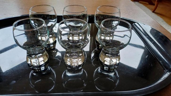6 Jaren 70 borrelglaasjes, Verzamelen, Glas en Borrelglaasjes, Zo goed als nieuw, Borrel- of Shotglas, Ophalen of Verzenden