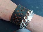 "Rough" Leren Armband met druk-knoopjes (Size:18/21cm), Verzenden, Nieuw, Bruin, Leer