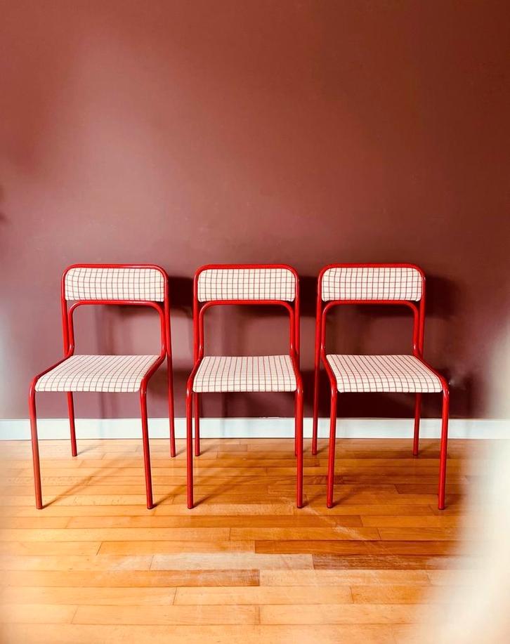 Deens Design Stoelen - Set van 3, Huis en Inrichting, Stoelen, Gebruikt, Drie, Metaal, Rood, Ophalen of Verzenden