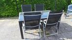 tuintafel 4 stoelen, Tuin en Terras, Gebruikt, Rechthoekig, Ophalen, Aluminium