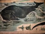 Oude schoolplaat walvis - beschadigd, Antiek en Kunst, Ophalen, Natuur en Biologie