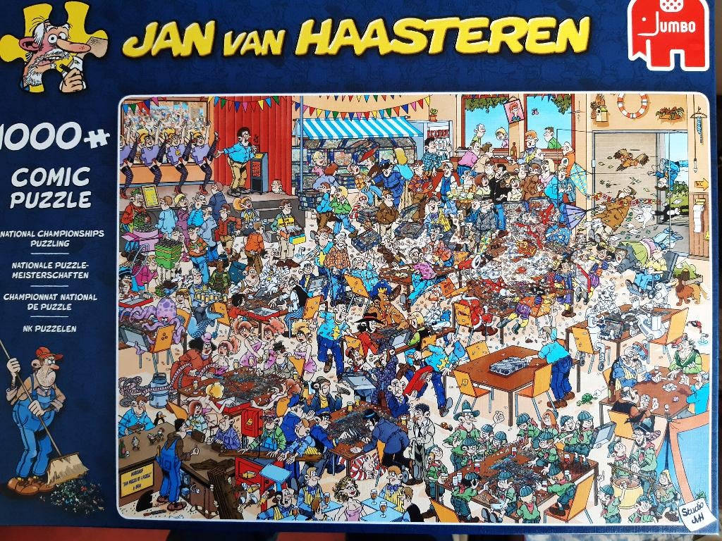 NK Puzzelen, Jan van Haasteren, 1000 stukjes, € 9,=, Ophalen of Verzenden, 500 t/m 1500 stukjes, Zo goed als nieuw, Legpuzzel