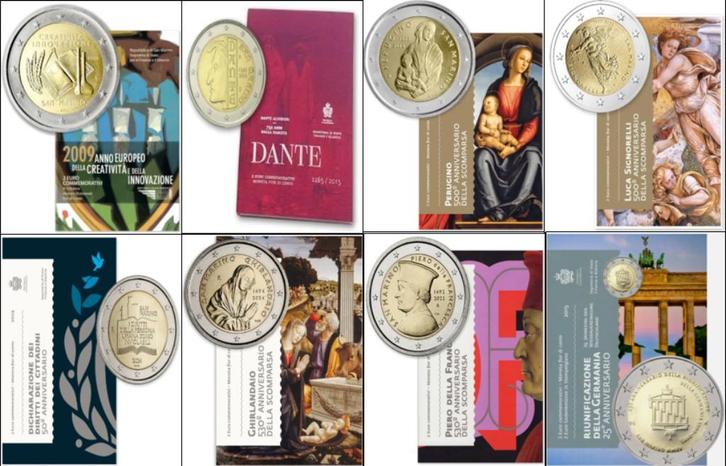 8 Verschillende San Marino 2-Euro Blisters 2009 t/m 2024, Postzegels en Munten, Munten | Europa | Euromunten, 2 euro, San Marino