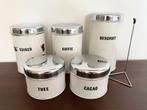 5 emaille voorraadbussen bussenset thee cacao koffie, Verzamelen, Ophalen of Verzenden, Gebruikt, Beschuit
