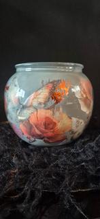 Vintage Decoupage Vaasje met Vlinders, Gebruikt, Overige kleuren, Ophalen of Verzenden, Glas