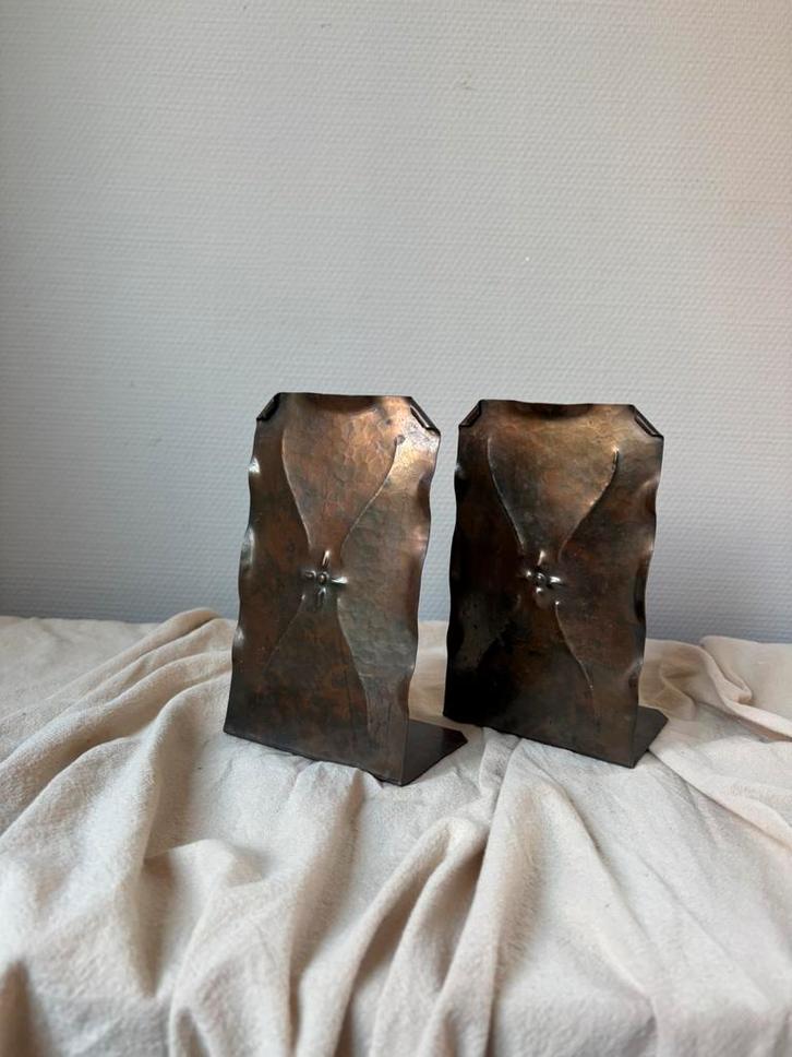Vintage rood koperen set boekensteunen art deco stijl h18 cm, Antiek en Kunst, Antiek | Koper en Brons, Koper, Ophalen of Verzenden