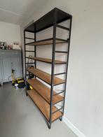 Stalen stellingkast met houten planken, Ophalen, Met plank(en), Gebruikt, 100 tot 150 cm