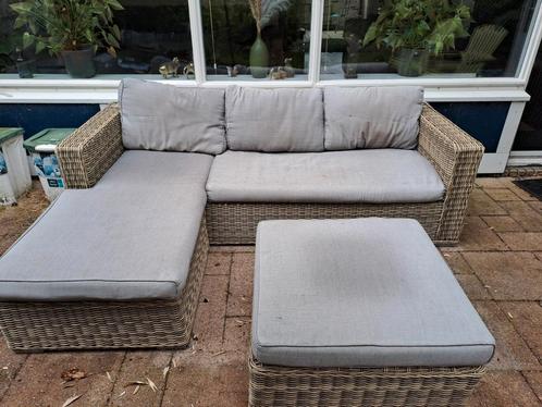 Wicker loungeset/ tuinbank + kussens, Tuin en Terras, Tuinsets en Loungesets, Gebruikt, Wicker, 3 zitplaatsen, Bank, Hocker, Ophalen