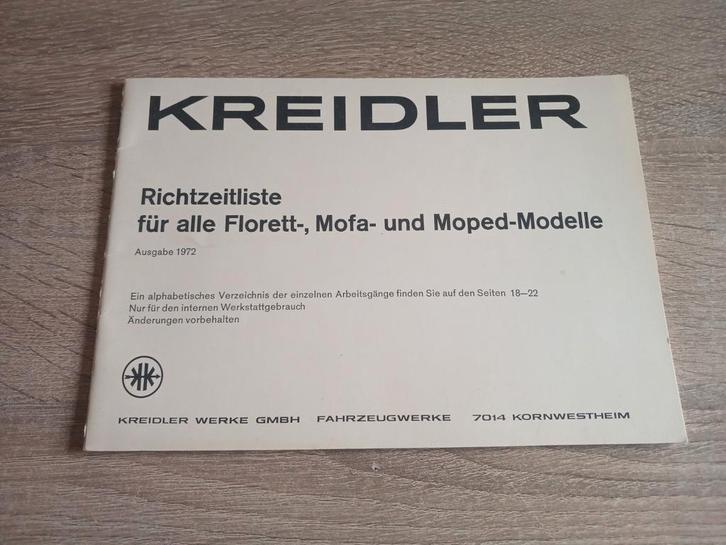 KREIDLER Richtzeitliste Florett Mofa Moped Ausgabe 1972 Org., Fietsen en Brommers, Handleidingen en Instructieboekjes, Zo goed als nieuw