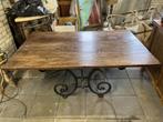 Houten salontafel met smeedijzeren onderstel, Ophalen, 100 tot 150 cm, 50 tot 75 cm, 50 tot 100 cm