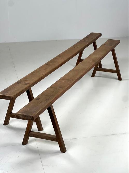 Set van 2 eikenhouten eetkamerbanken Frans antiek, Antiek en Kunst, Antiek | Meubels | Stoelen en Banken, Ophalen