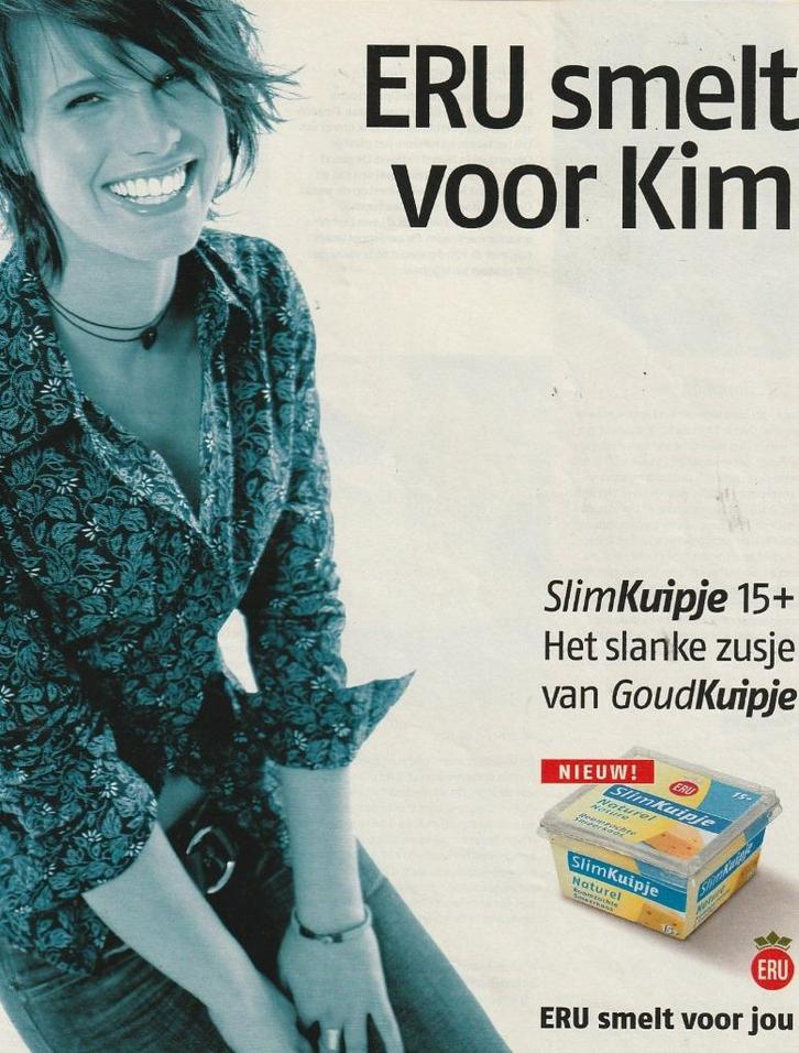 Retro reclame 2003 Eru slimkuipje zuivel Kim's smeerkaas, Verzamelen, Retro, Overige typen, Verzenden