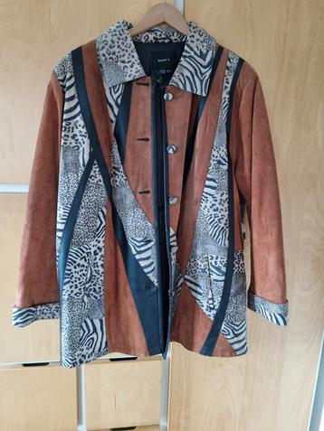 Nieuwe suede/leren jas, cognac/bruin /dierenprint Mt 48  beschikbaar voor biedingen