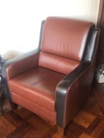 Leren bank en stoelen, Huis en Inrichting, Banken | Bankstellen, Ophalen, Gebruikt, 75 tot 100 cm, Leer