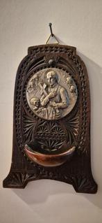 Houten Wijwaterbakje met Heilige Afbeelding, Antiek en Kunst, Ophalen of Verzenden