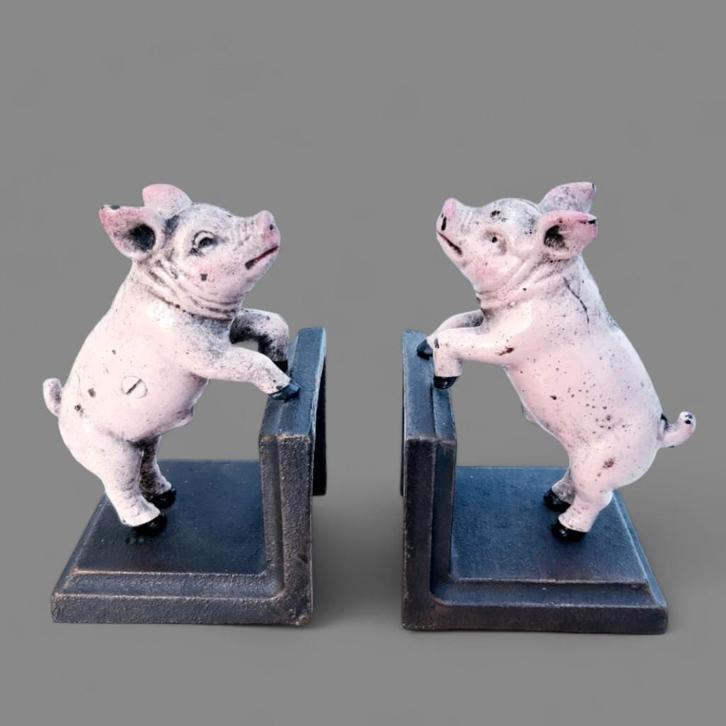 Set gietijzeren varkensboeksteunen, Antiek en Kunst, Curiosa en Brocante, Ophalen of Verzenden