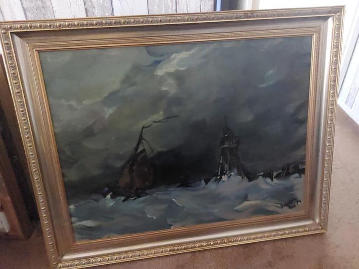 3 schilderijen, 't Krabbegat Enkhuizen, botters Elburg, Antiek en Kunst, Kunst | Schilderijen | Klassiek, Ophalen