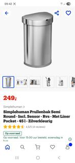 Simplehuman semi round 45 liter sensor prullenbak, 40 liter of meer, Ophalen, Gebruikt, Rvs