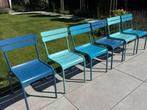 6x Fermob Luxembourg stoelen – blauwgroene mix - Euro 1.100, Tuin en Terras, Tuinstoelen, Ophalen, Zo goed als nieuw, Aluminium