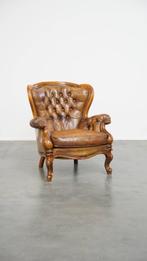 Charmante antieke barokke schapenleren chesterfield fauteuil, Huis en Inrichting, Gebruikt, ., ., 75 tot 100 cm