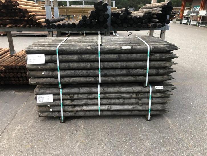 Grenen palen groen geïmpregneerd 200 cm Ø9,5 cm Nr. 610, Tuin en Terras, Palen, Balken en Planken, Zo goed als nieuw, Palen, 180 tot 250 cm