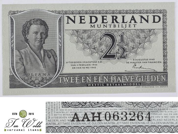 Nederland 2½ Gulden 1949 Zeldzaam. 3 Letters 6 cijfers., Postzegels en Munten, Bankbiljetten | Nederland, Los biljet, 2½ gulden