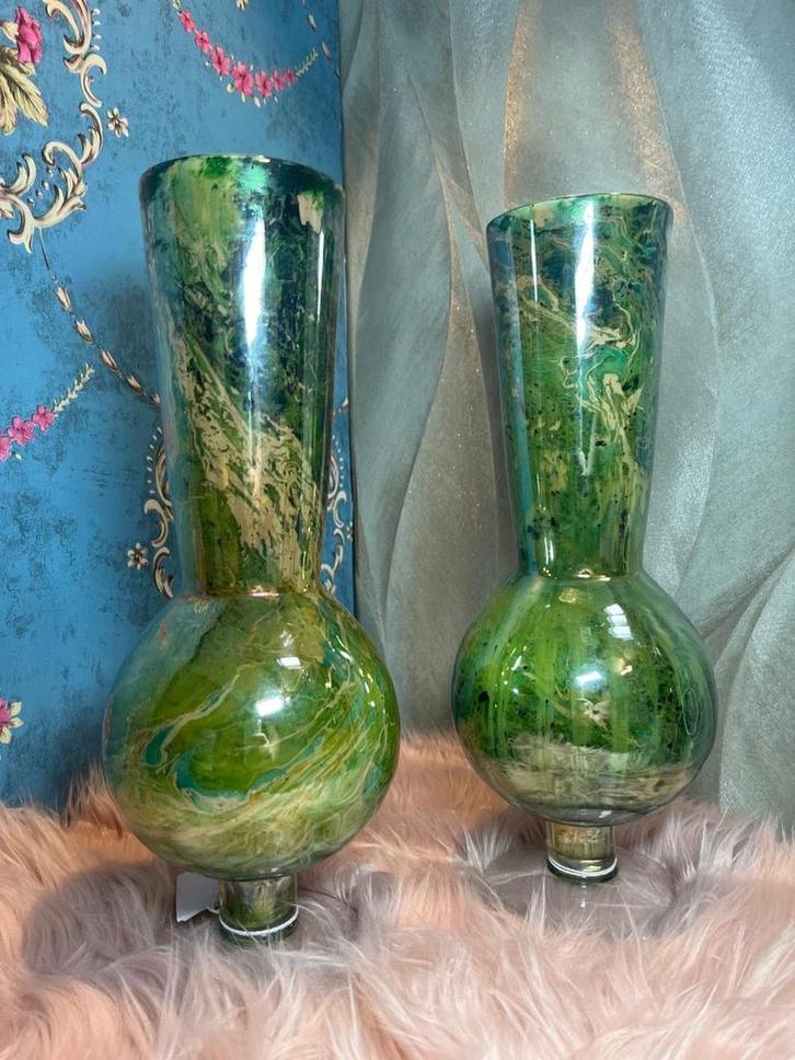 Groene Marmer Vazen - Set van 2 - Handgemaakt Uniek Design, Huis en Inrichting, Woonaccessoires | Vazen, Nieuw, Groen, Glas, Ophalen of Verzenden