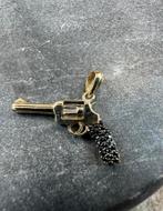 14k gouden revolver hanger met onyx, Ophalen of Verzenden, Zo goed als nieuw, Goud