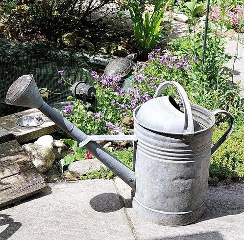 Brocante zinken gieter met sproeikop (NIET LEK!!!), Tuin en Terras, Gieters, Gebruikt, Metaal, Ophalen