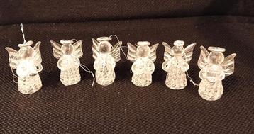 Vintage set van 6 muzikanten transparante glazen engeltjes  beschikbaar voor biedingen
