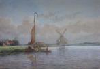 Hendrik Hulk (1842-1937) aquarel vissersboot 1895, Antiek en Kunst, Ophalen of Verzenden