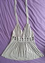 Zilvergrijze glittertop met glitterstenen (zgan) mt XL, Verzenden, Zo goed als nieuw, Maat 46/48 (XL) of groter, Zonder mouw