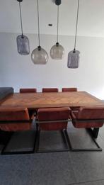Visgraat Eettafel met Stalen Poten 200x90cm, 200 cm of meer, Vijf personen of meer, Rechthoekig, 50 tot 100 cm