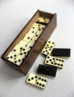 Antiek dominospel, been en ebbenhout in schuifdoos, Antiek en Kunst, Ophalen of Verzenden