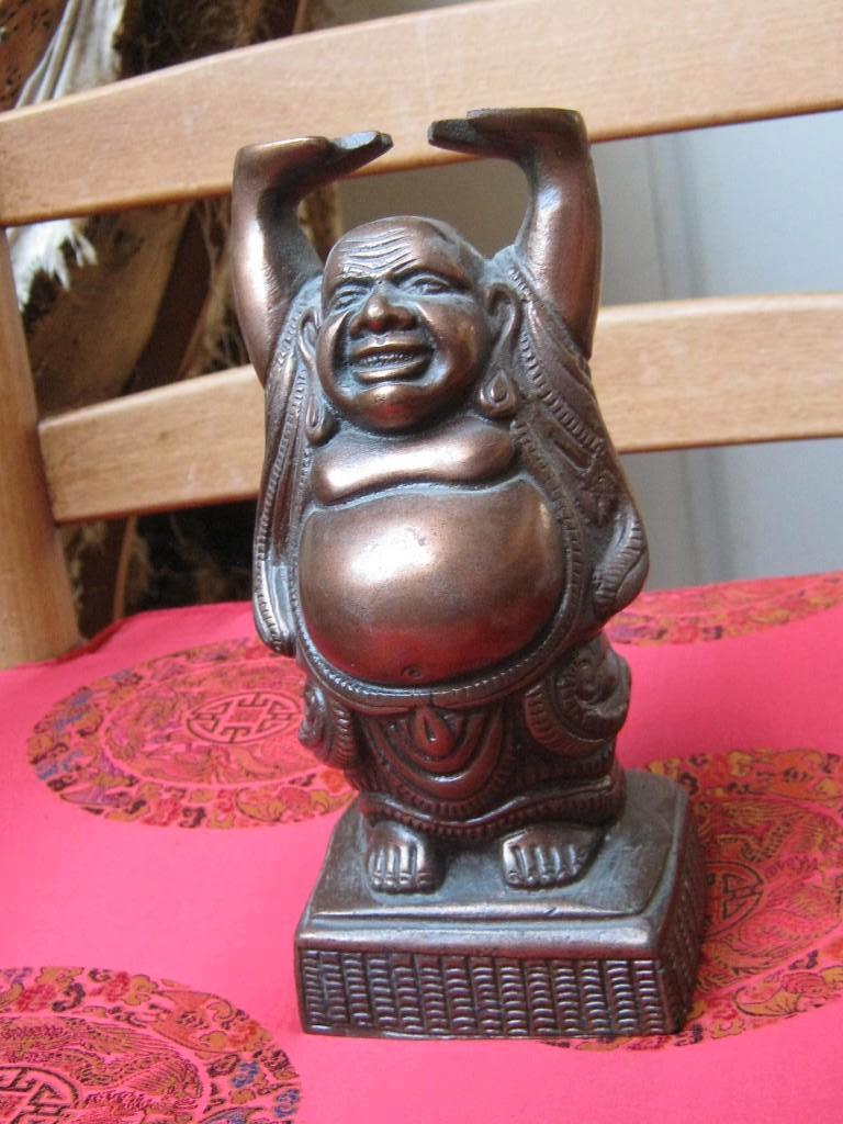 Lachende Happy Boeddha metaal brons, Verzenden