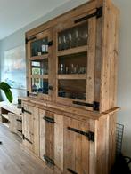 Grote 2-delige steigerhouten kast, met echt glas, Ophalen, 200 cm of meer, Nieuw, Glas