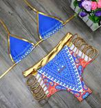 Blauwe gouden afrikaanse bikini boho sexy dames vrouwen, Verzenden, Nieuw, Blauw, Bikini
