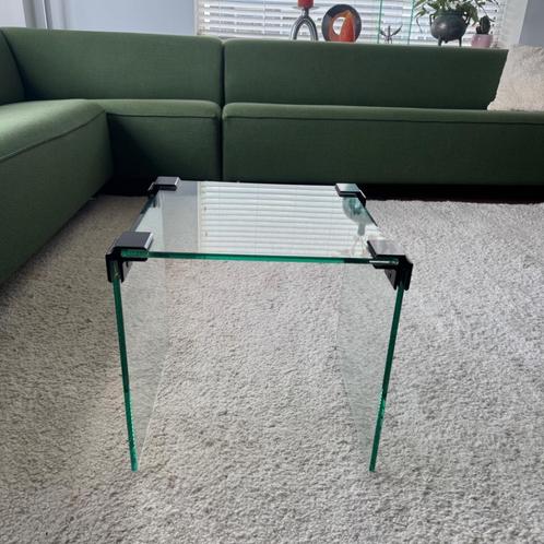 Vintage bijzettafel van glas, Italiaans design, Huis en Inrichting, Tafels | Bijzettafels, Gebruikt, Vierkant, Minder dan 45 cm