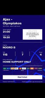 Ajax - olympiakos vak 116 - 2 kaartjes naast elkaar, Losse kaart, Twee personen, Januari, Europa of Champions League