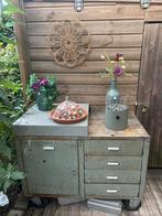 Groen vintage dressoir/kast van staal, Huis en Inrichting, Kasten | Dressoirs, Ophalen of Verzenden, Zo goed als nieuw, 25 tot 50 cm