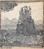 W. O. J. Nieuwenkamp (Amsterdam 1874-1950) Houtsnede 'Toren, Antiek en Kunst, Kunst | Etsen en Gravures, Verzenden