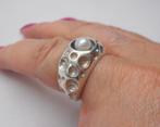Zilveren modernist ring met echte parel maat 17 nr.413, Verzenden, Zo goed als nieuw, 17 tot 18, Dame