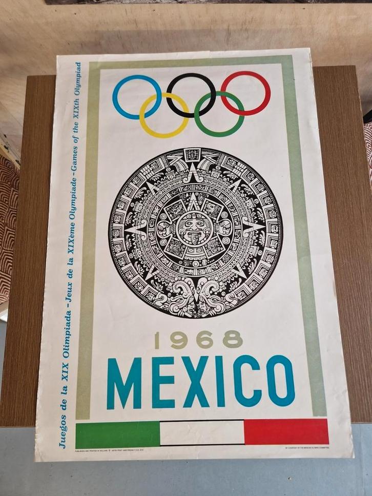 Vintage poster Olympische Spelen 1968 Mexico, Verzamelen, Posters, Gebruikt, Sport, A1 t/m A3, Rechthoekig Staand, Ophalen of Verzenden