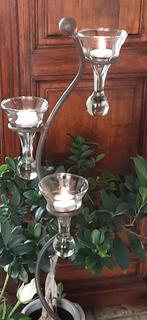 IJZEREN STANDAARD MET DRIE HOUDERS VOOR E.V.T.WAXINE LICHTJE, 25 tot 50 cm, Zwart, Ophalen of Verzenden, Zo goed als nieuw